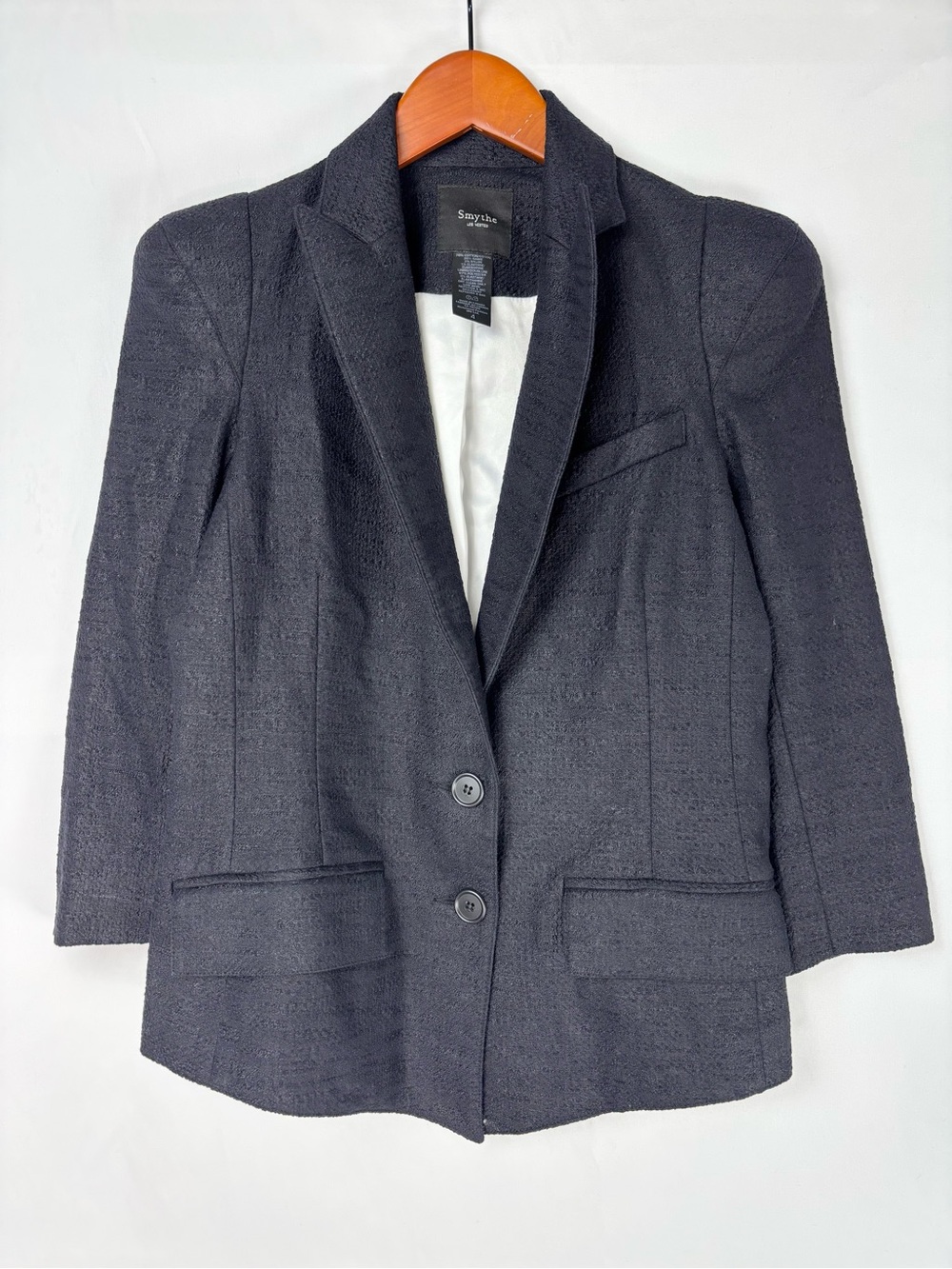 Smythe Womens 3/4 Quarter Sleeve Blazer Tweed Blue‎ Size 4